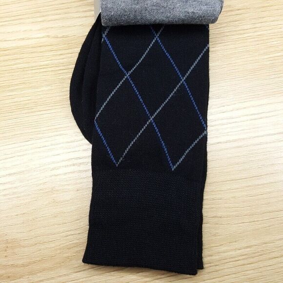 PERRY ELLIS Dress Socks 2-Pack Gray Stripe Black Argyle Superior Soft Luxury - Picture 3 of 4